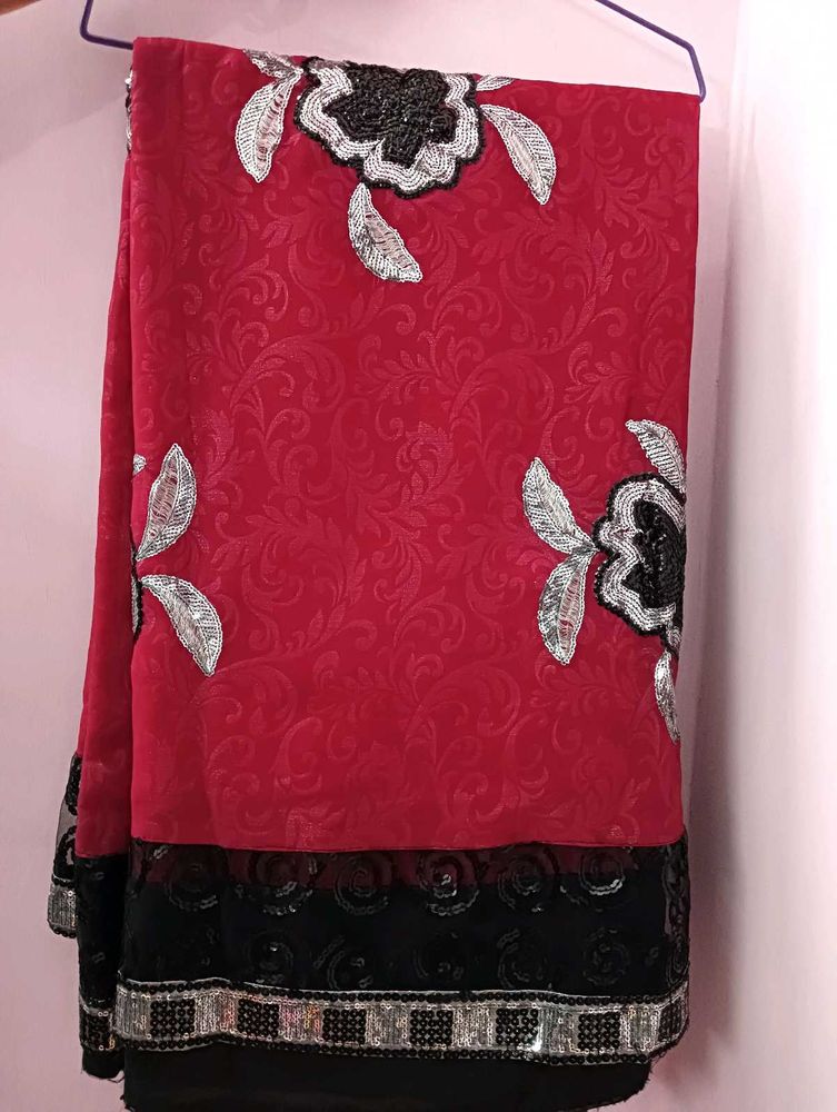 Elegant Red Embellished Saree