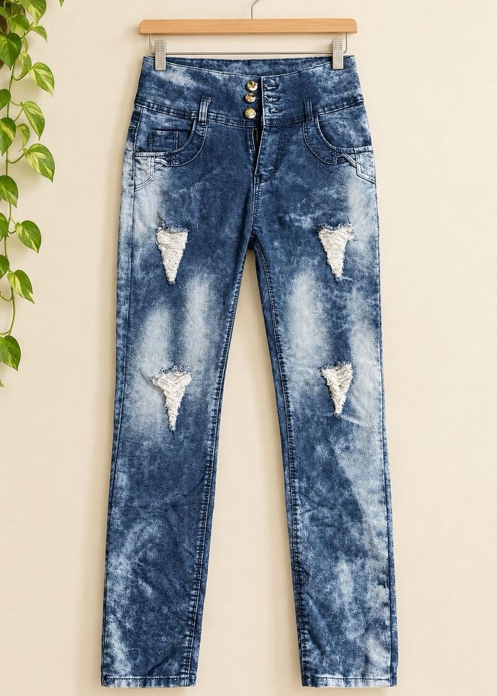 Distressed Acid Wash High Waist Jeans