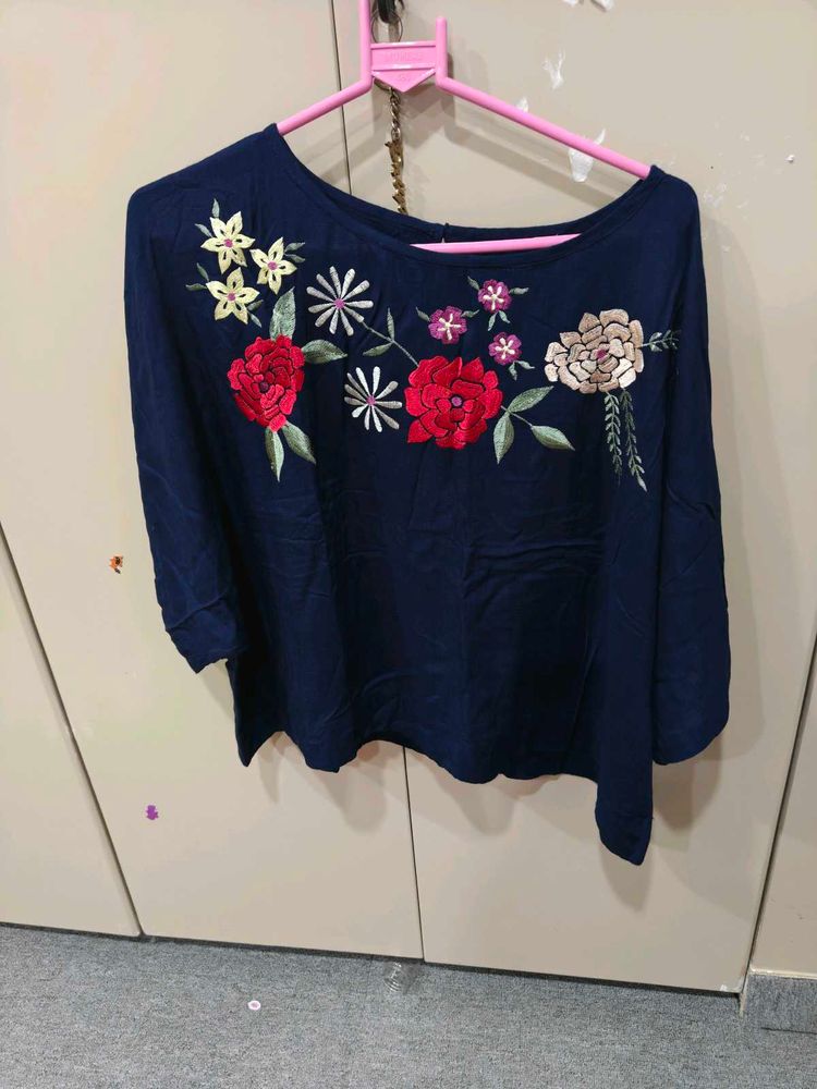 Embroidered Blue Top