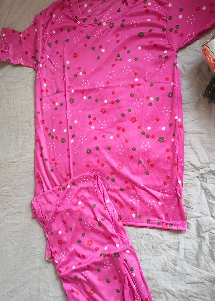 Cute Floral Pink Night Suit Set