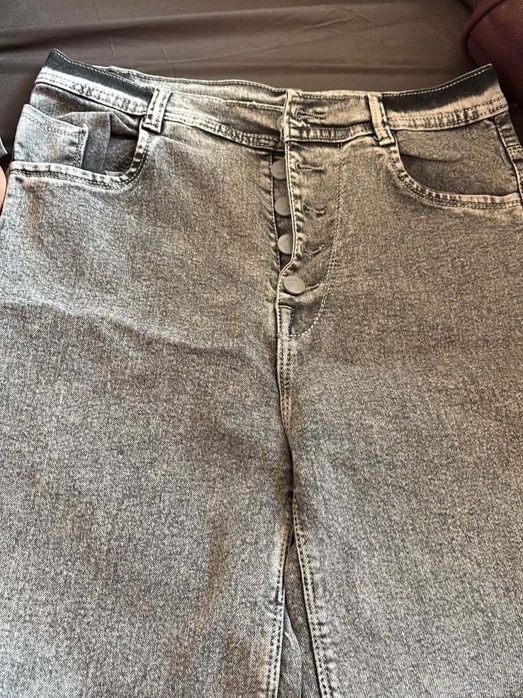 Grey Button-Fly Jeans