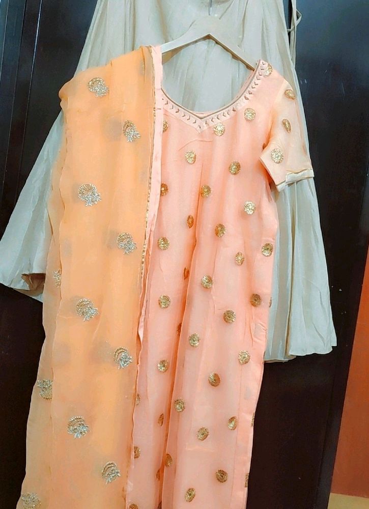 Light Orange Kurta &amp; Golden Skirt With Dupatta 40