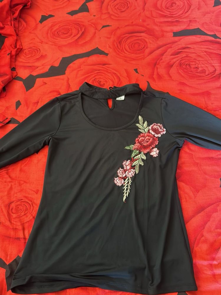 Embroidered Black Tunic Top