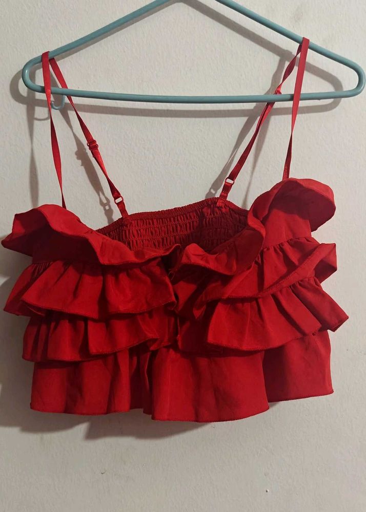 Red Ruffle Crop Top