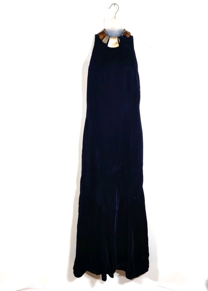 Elegant Navy Velvet Maxi Dress