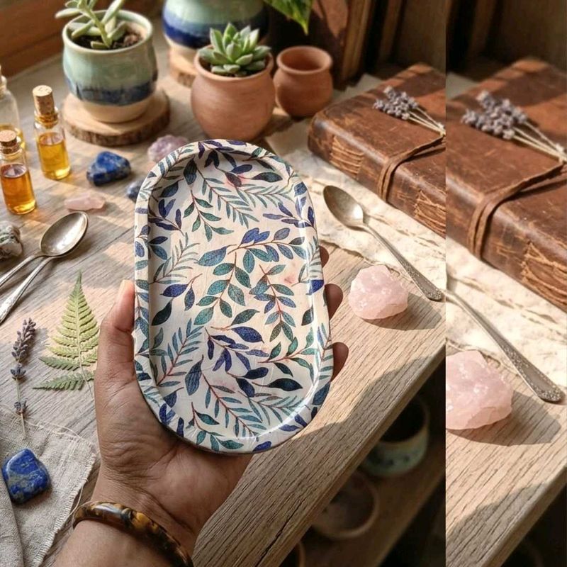 Handcrafted Botanical Concrete Trinket Tray | Blue