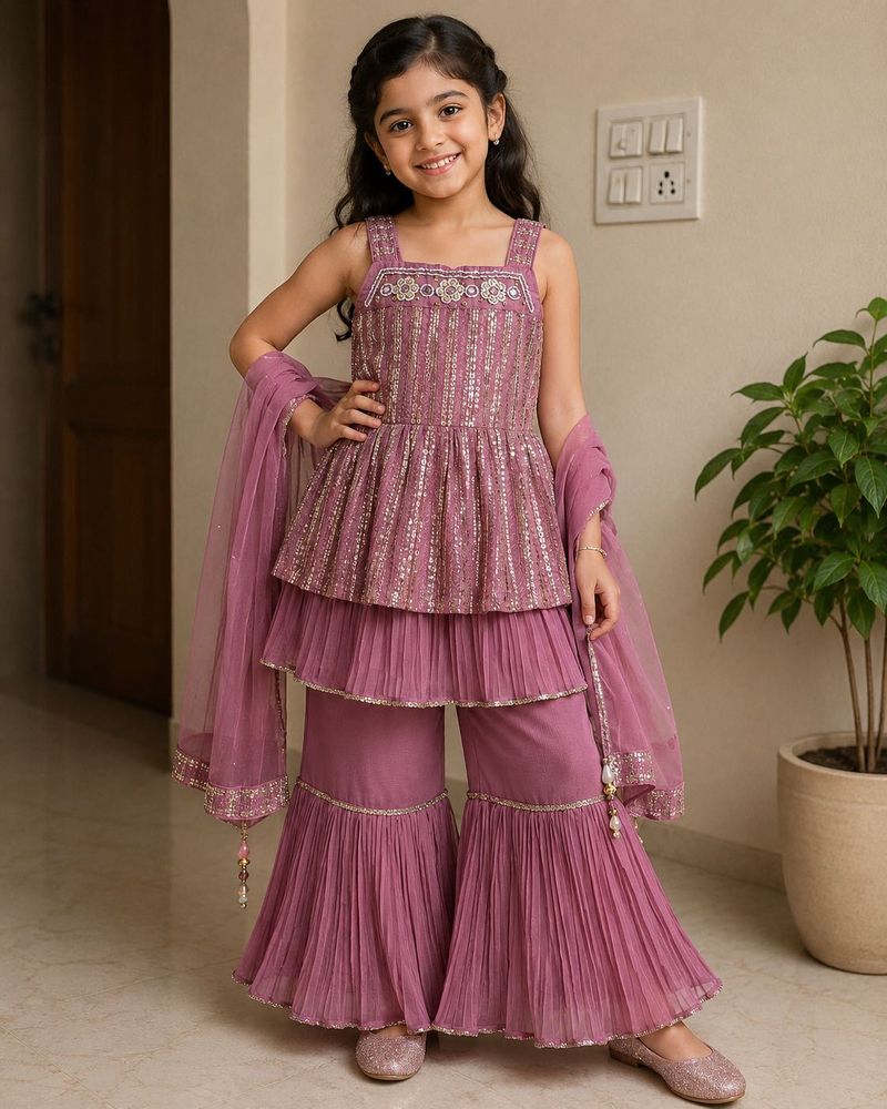 Elegant Tiered Kurta Set with Palazzo Pants