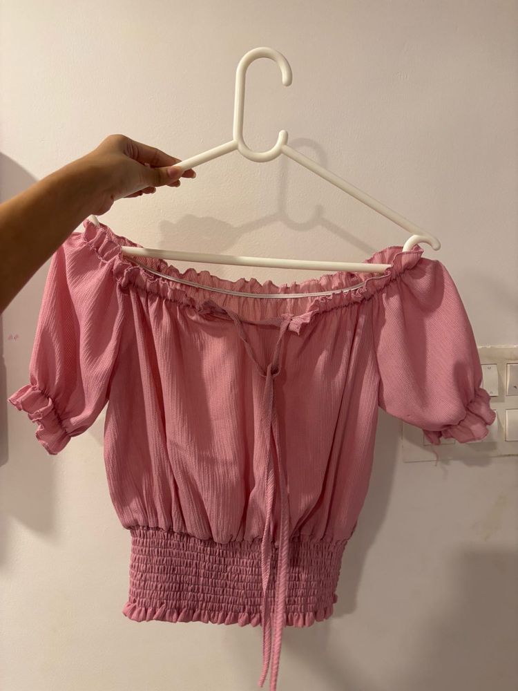 Pink preppy off shoulder top