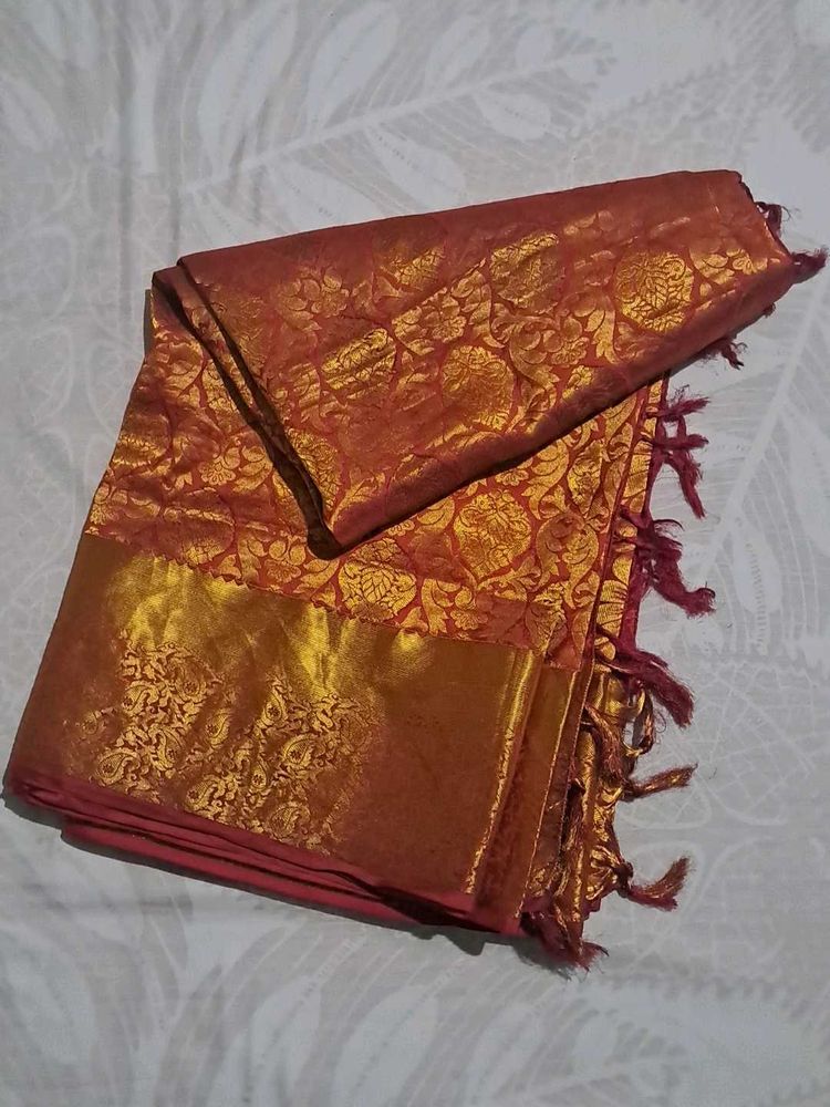 Red &amp; Gold Brocade Silk Saree