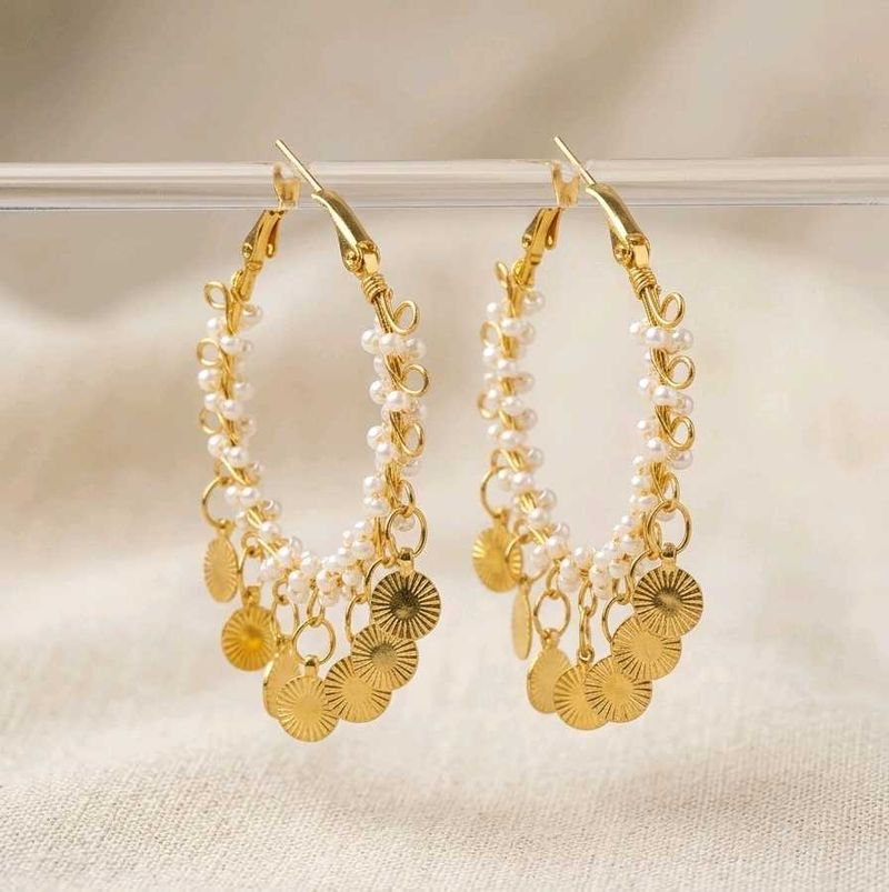 Boho Pearl &amp; Coin Hoop Earrings