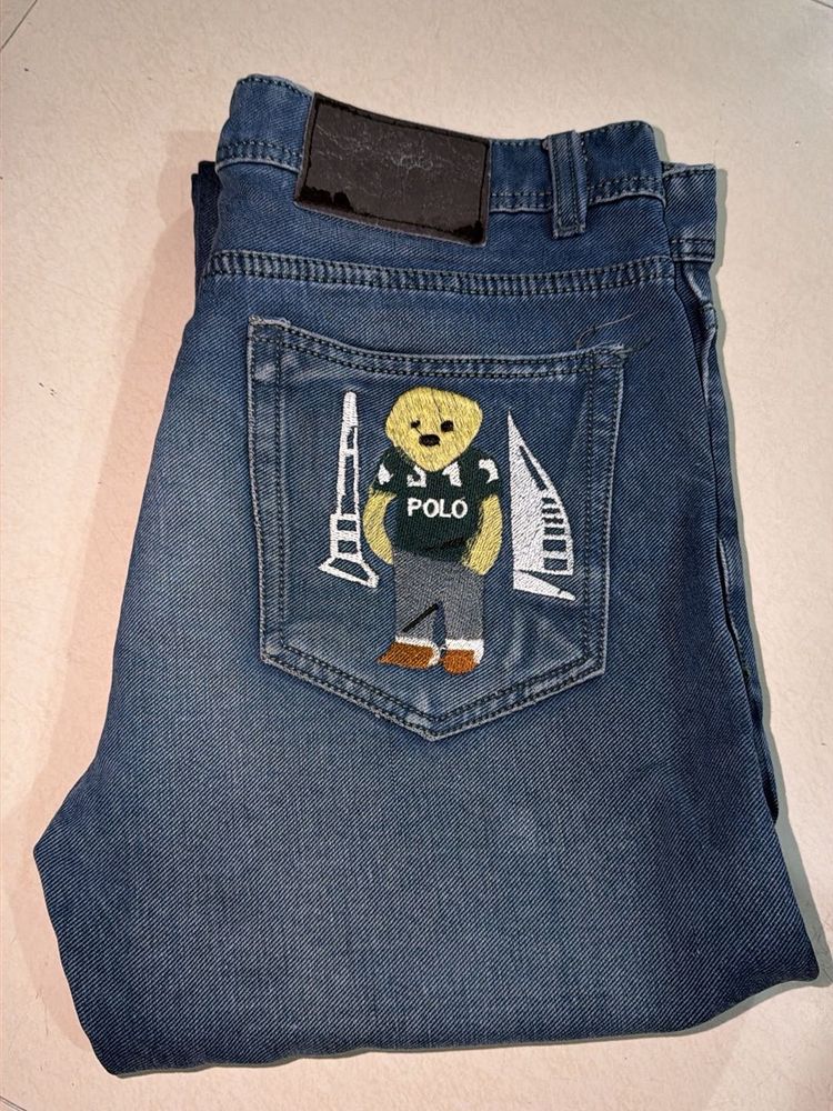 Polo Bear Embroidered Denim Jeans baggy jean