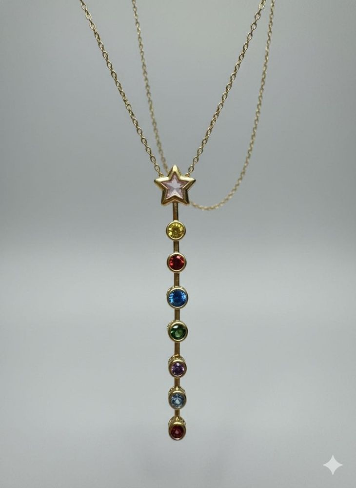 Anti Tarnish | Star &amp; Rainbow Gemstone Necklace