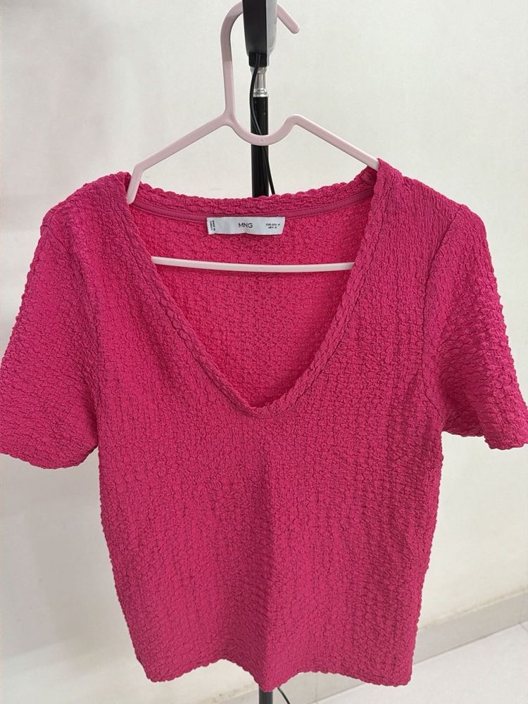 V-Neck Textured Short Sleeve Top