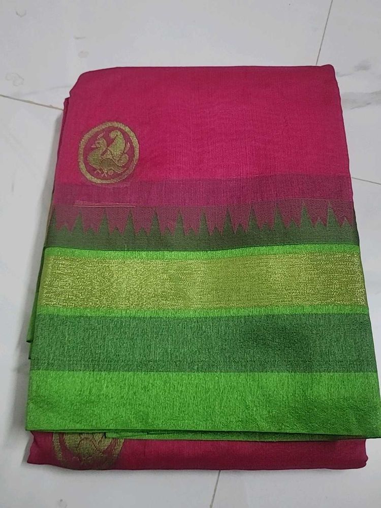 Elegant Pink &amp; Green Silk Saree