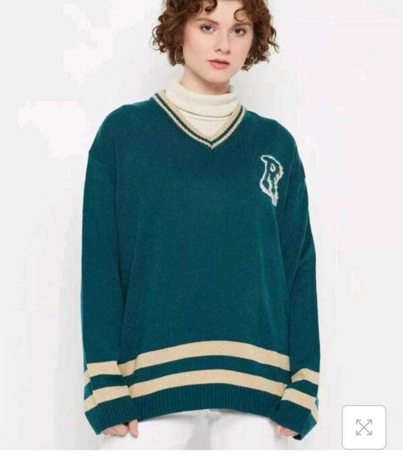 Retro Teal V-Neck Sweater
