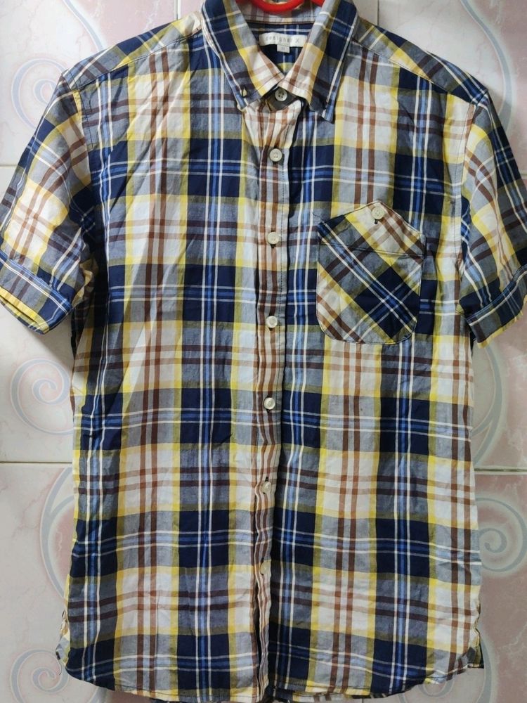 Half Sleeves Checkered Cotton Shirt