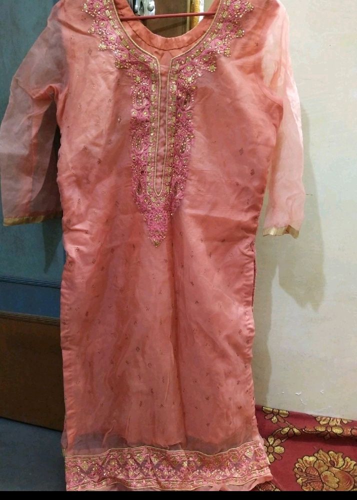 Peach Pink Organza Suit