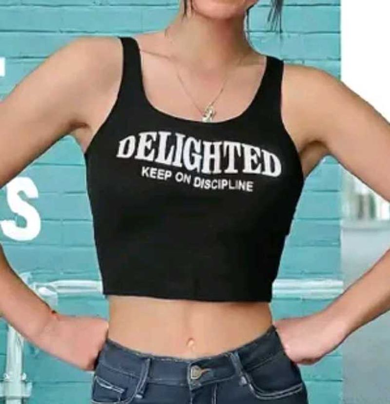 Black Graphic Crop Tank Top