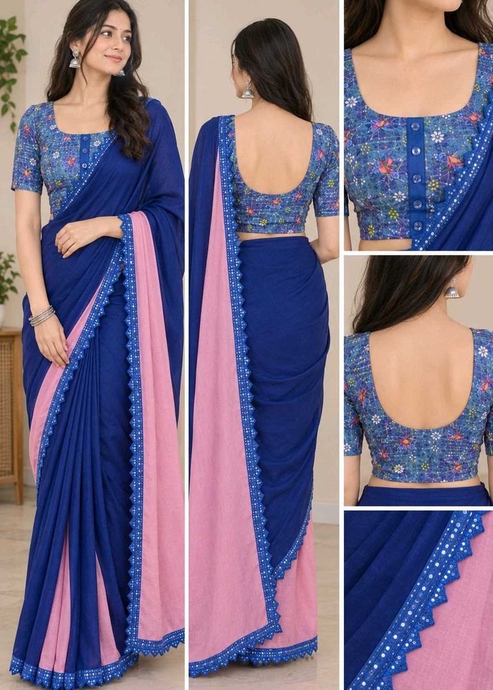Elegant Blue Saree with Pink Border