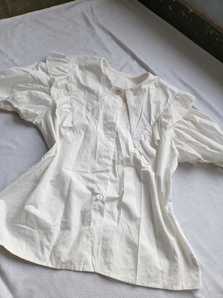 Vintage White Ruffle Collar Shirt
