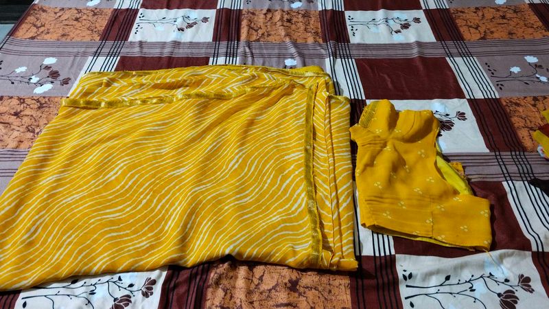 Vibrant Yellow laheriya Saree with Blouse