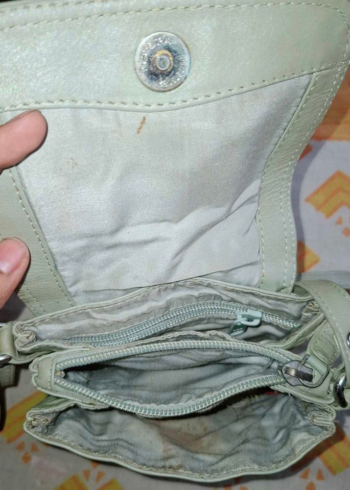 Light Green Leather sling Bag