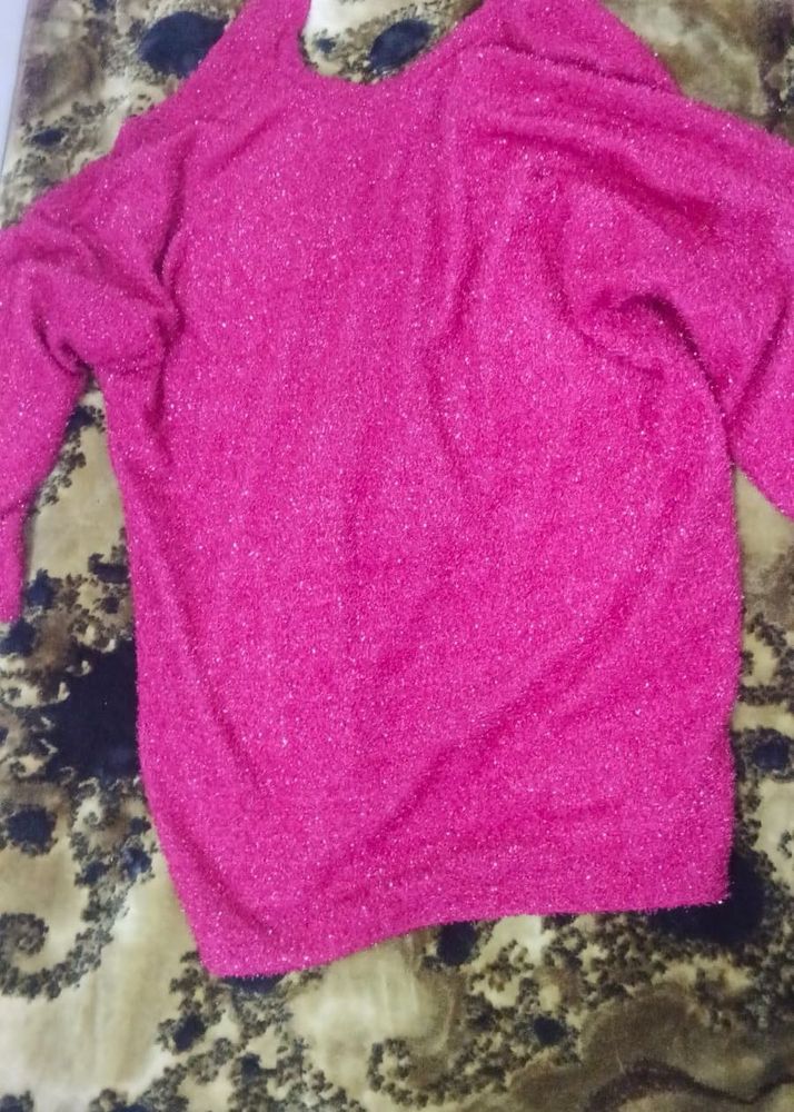 H&amp;M Sparkly Pink Knit top XL