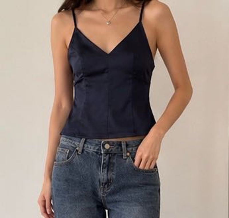 Black Satin Corset-Style Cami Top