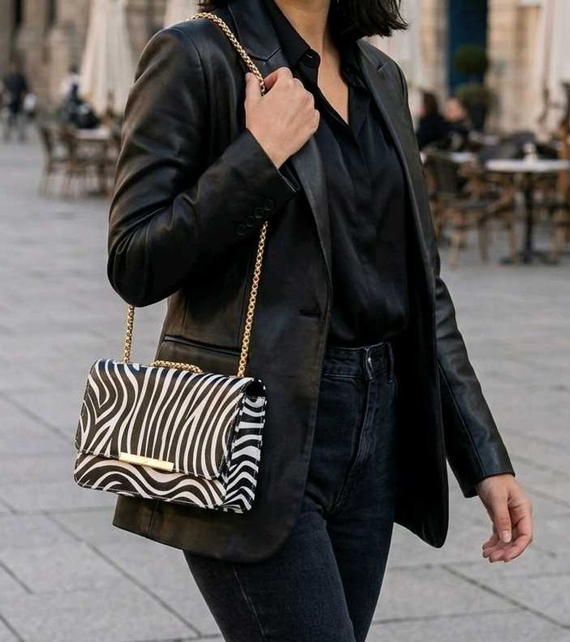 Zebra Print Clutch Bag with Gold Chain