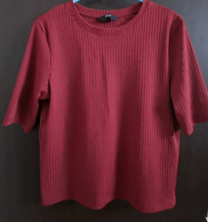 Ribbed Maroon A-Line Top