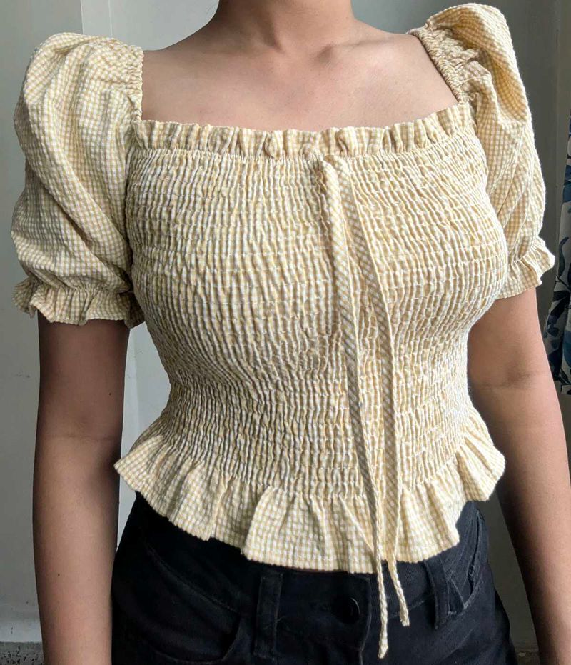 Yellow Gingham Smocked Top