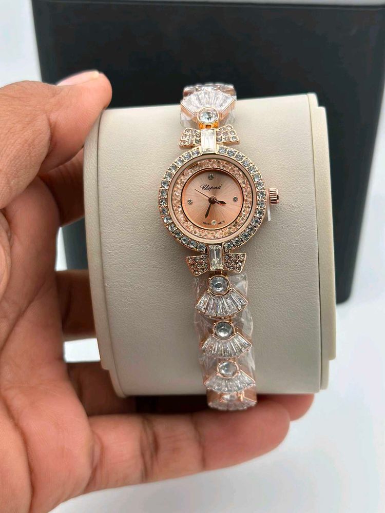Elegant Chopard-Style Watch with Crystal Accents