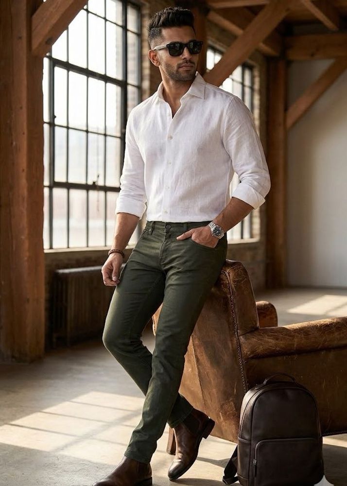 Dark Green ankle Fit Pants for men