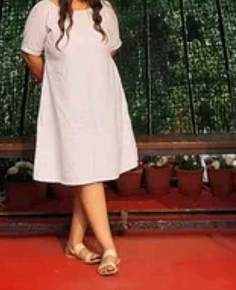 White Short Sleeve Midi Dress