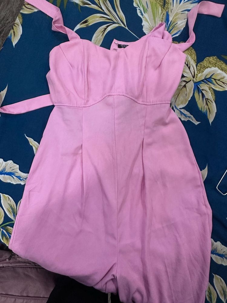 Chic Pink Jumpsuit with Tie Shoulders