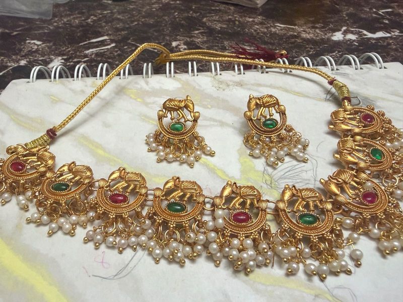 Antique Gold Plated Elephant Choker Set