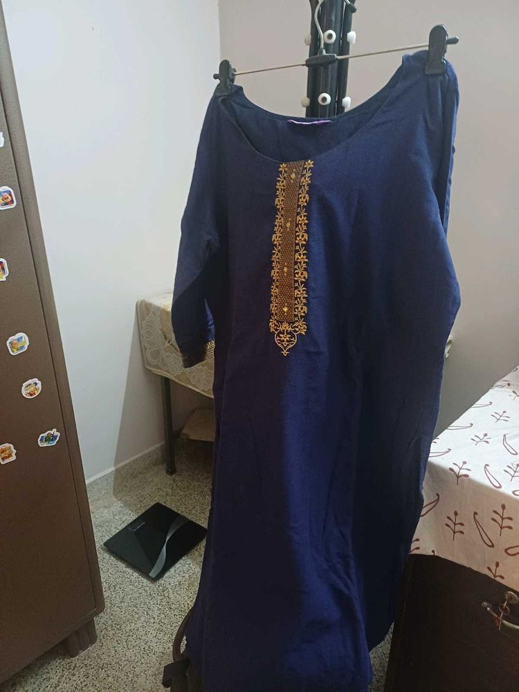 Navy Blue Embroidered Kurta