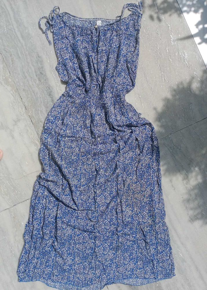 Blue Floral Print Maxi Dress