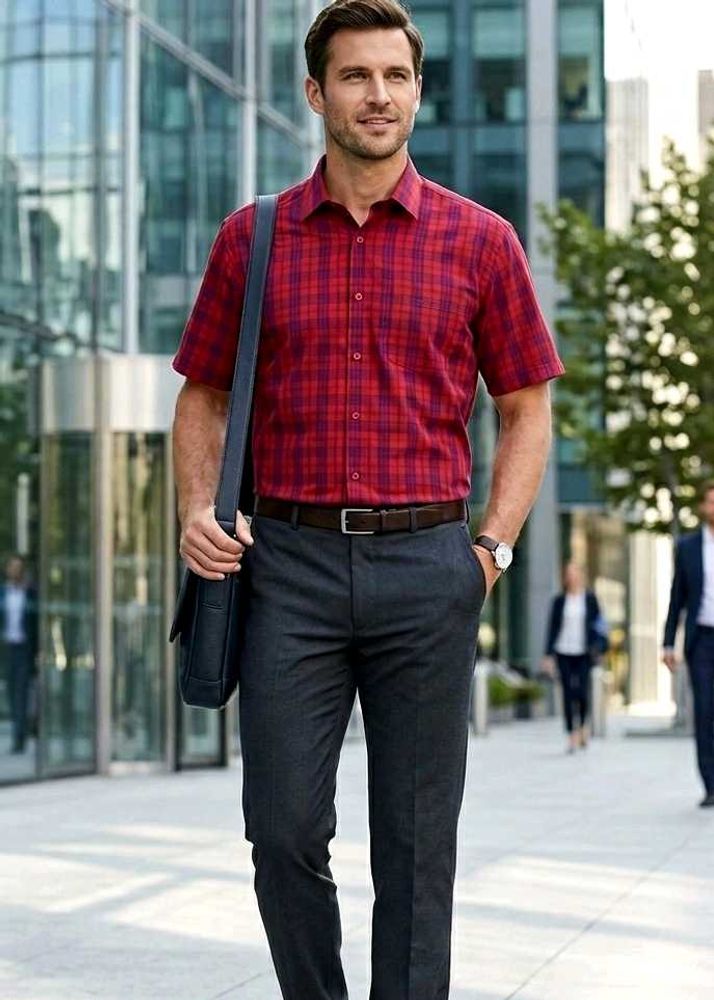 Men's Red Plaid Button-Up Shirt