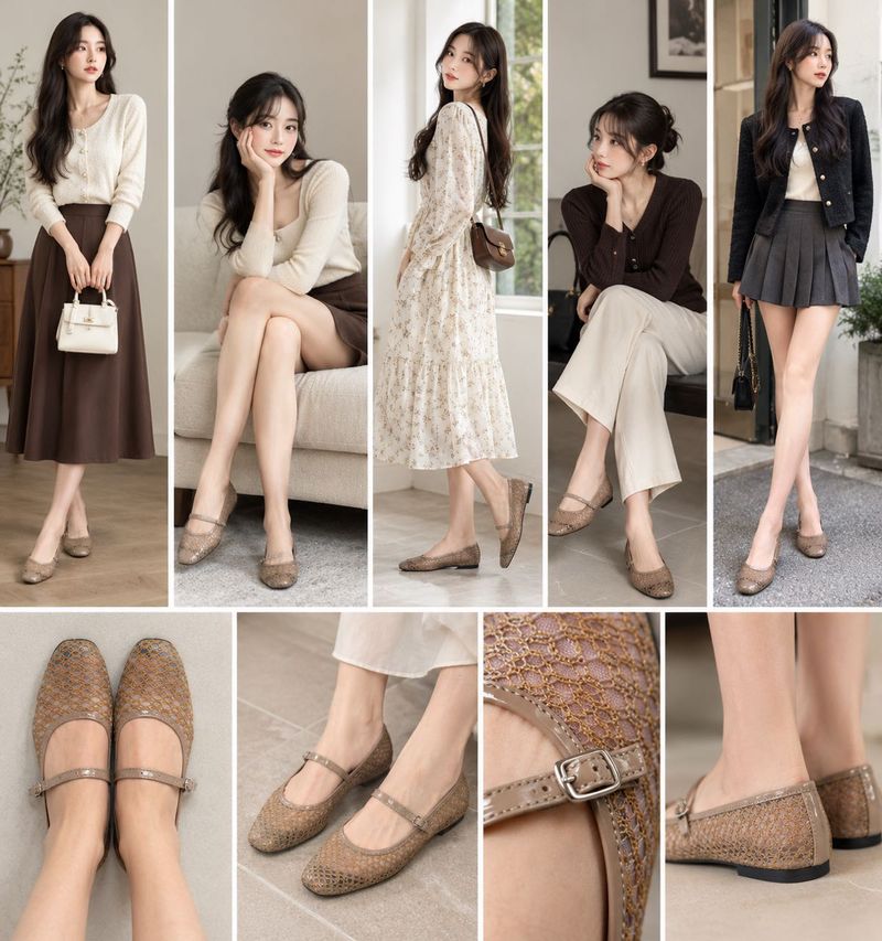Sparkly Ballet Flats with Buckle Strap
