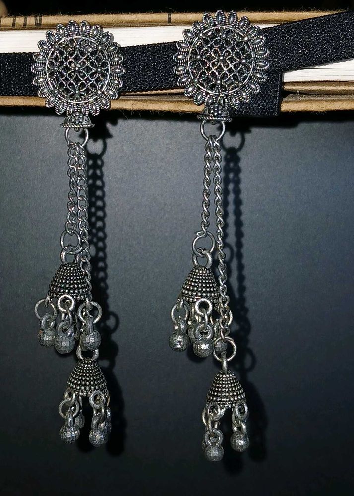 Oxidized Silver Jhumka Earrings