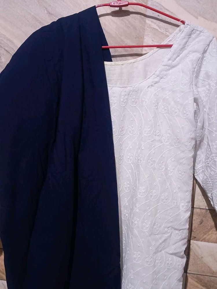Chikenkari Kurta With Blue Plazzo Set