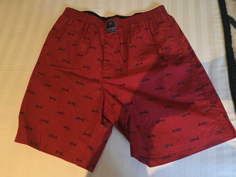 Red Patterned Cotton Shorts