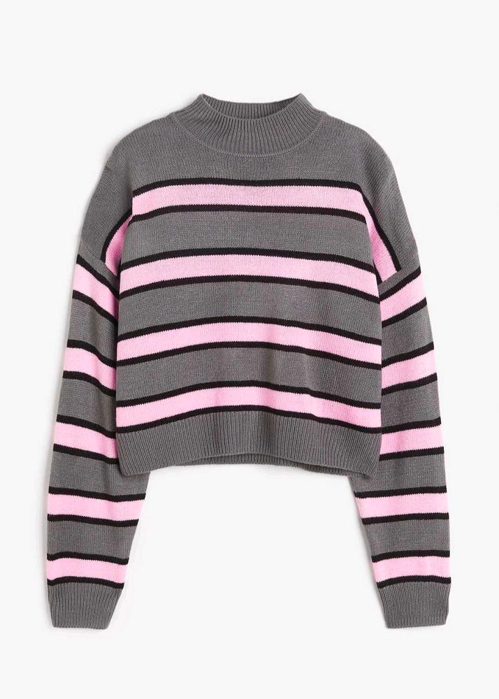H&amp;M Striped Neck Cropped Sweater