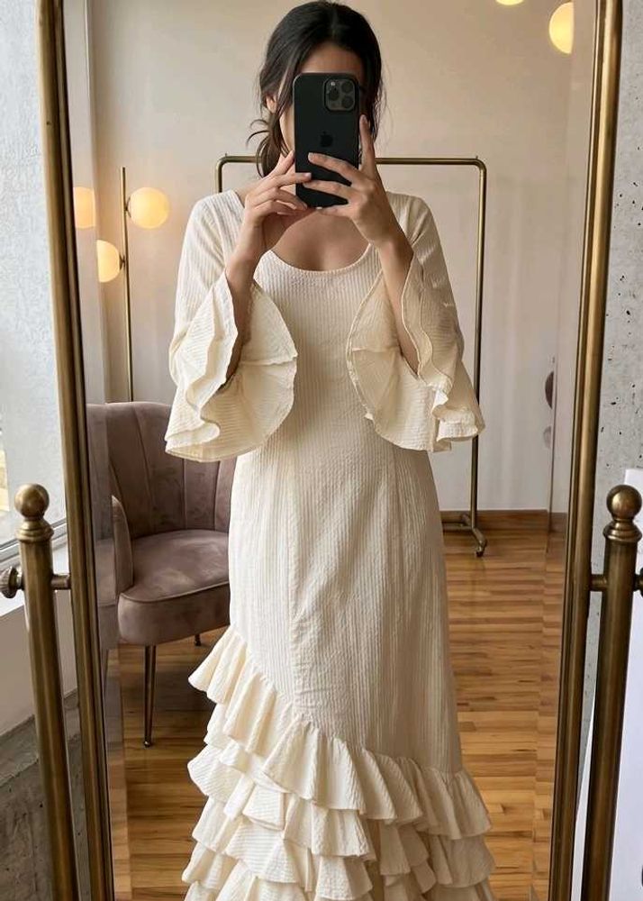 Cream Ruffled Maxi Dress