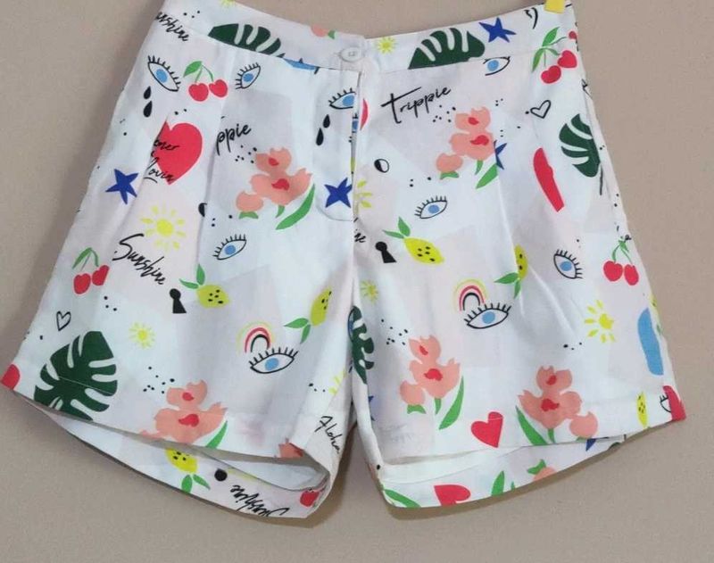 Funky Patterned White Shorts