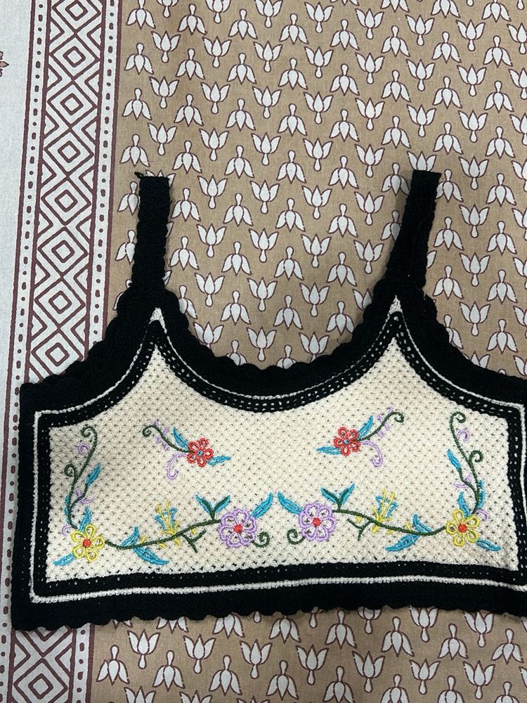 Embroidered Crochet Crop Top