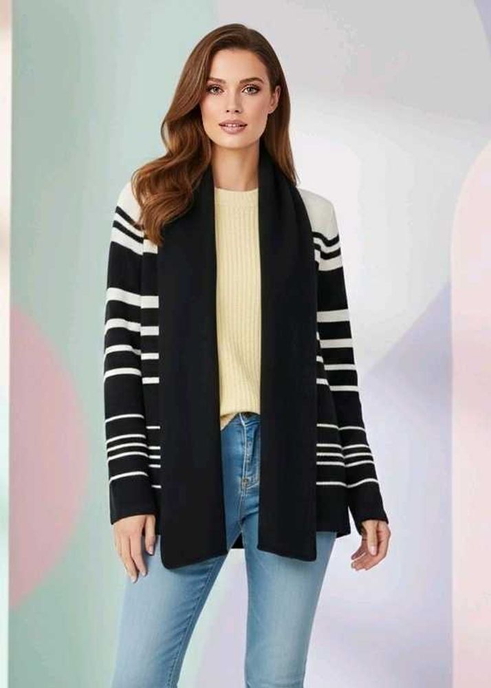 Striped Cardigan with Scarf