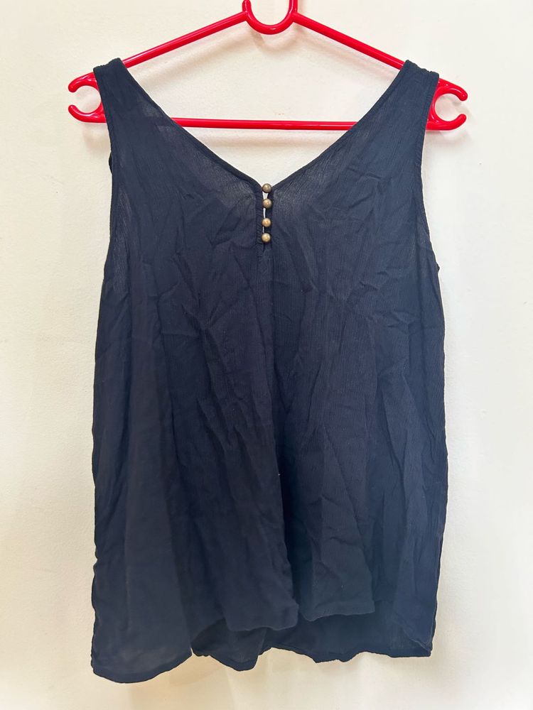 Black V-Neck Button Tank Top