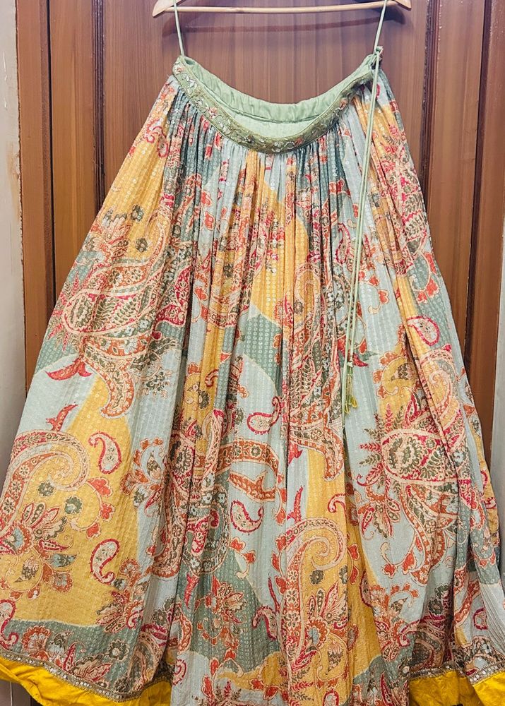 Paisley Mint &amp; Peach Sequin Lehenga